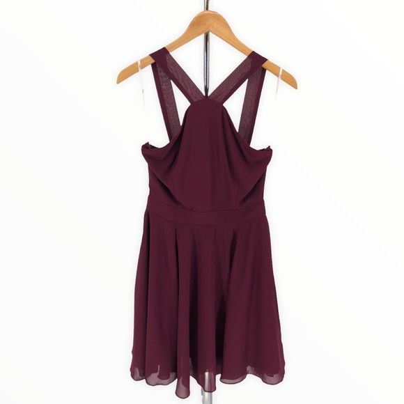 Lulu’s Forevermore Burgundy Skater Dress Halter Neck NWT size Small - Picture 3 of 13